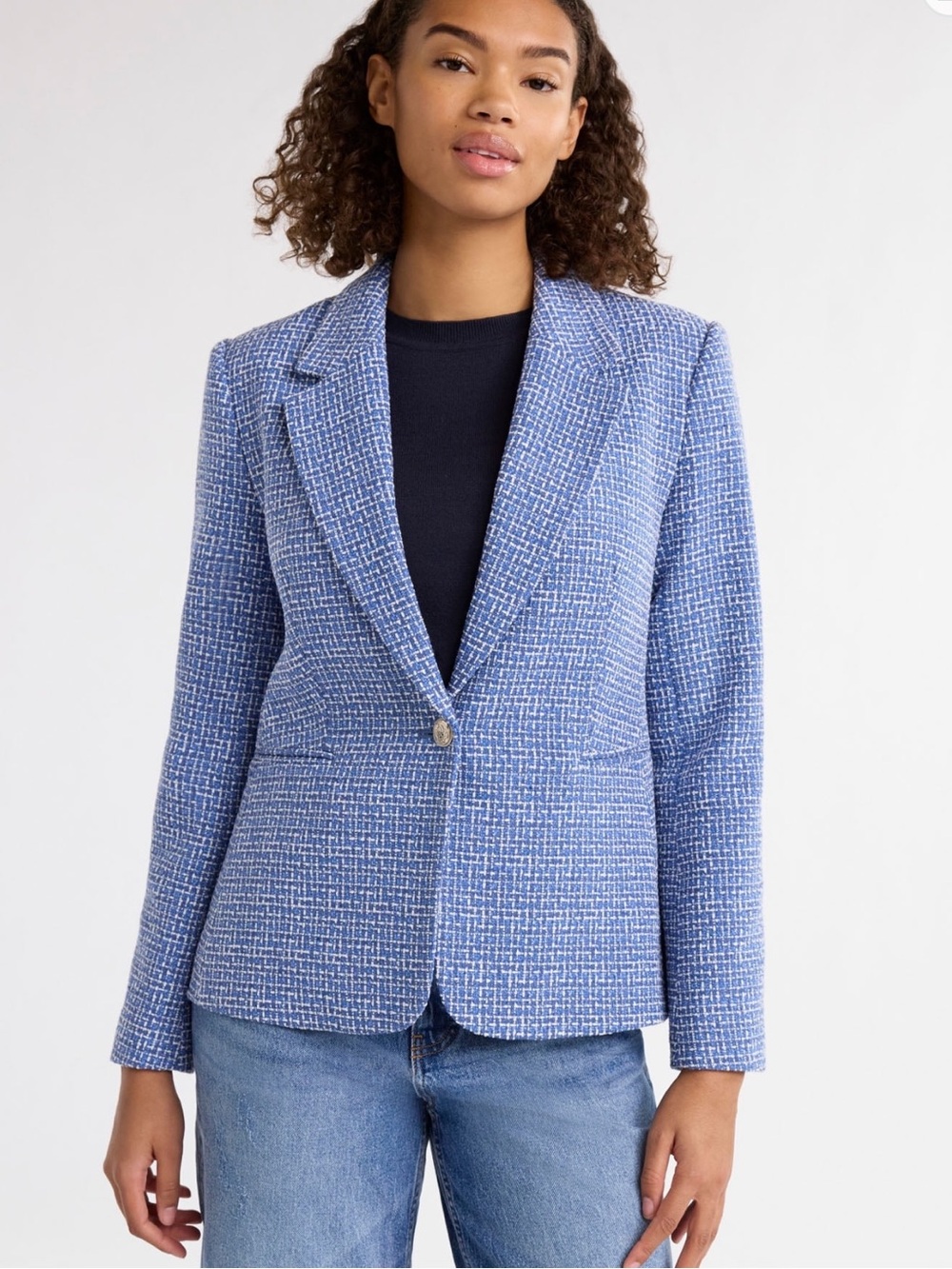 NWT Free Assembly Blue Single Breasted Tweed Wool Blend Blazer - Picture 1 of 7
